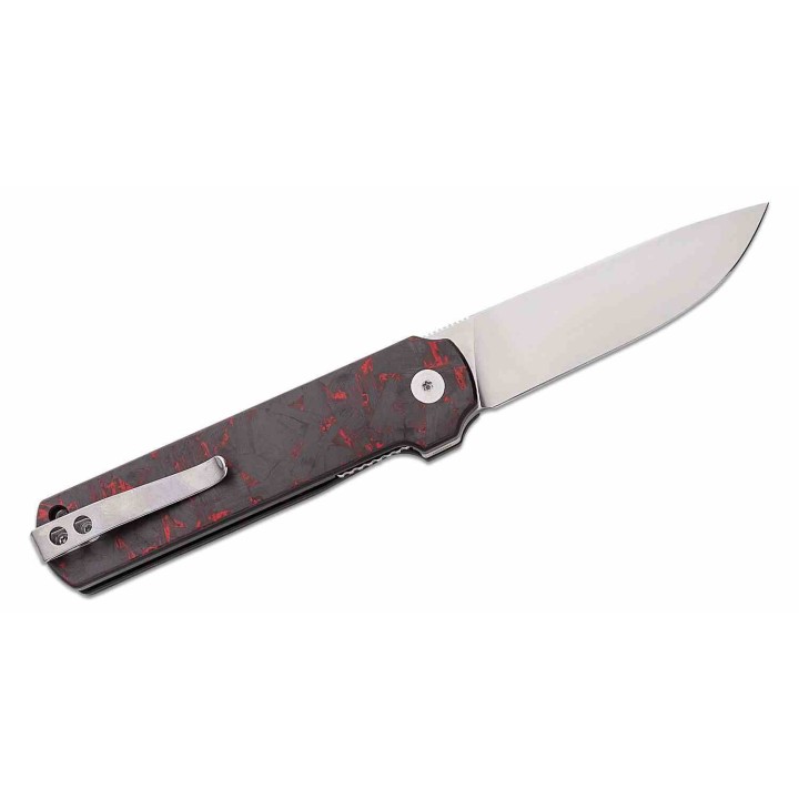 Couteau QSP Lark Red/Blk Manche G10/Carbon Fiber Lame Acier 14C28N Satin IKBS Linerlock Clip QS144D - Livraison Gratuite