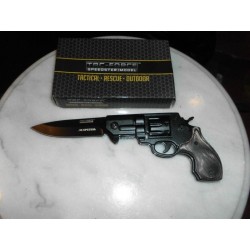 Couteau Revolver 38 Special Style Assist Tac-Force Acier 440 Poignées Black & Wood TF760BGY - Livraison Gratuite