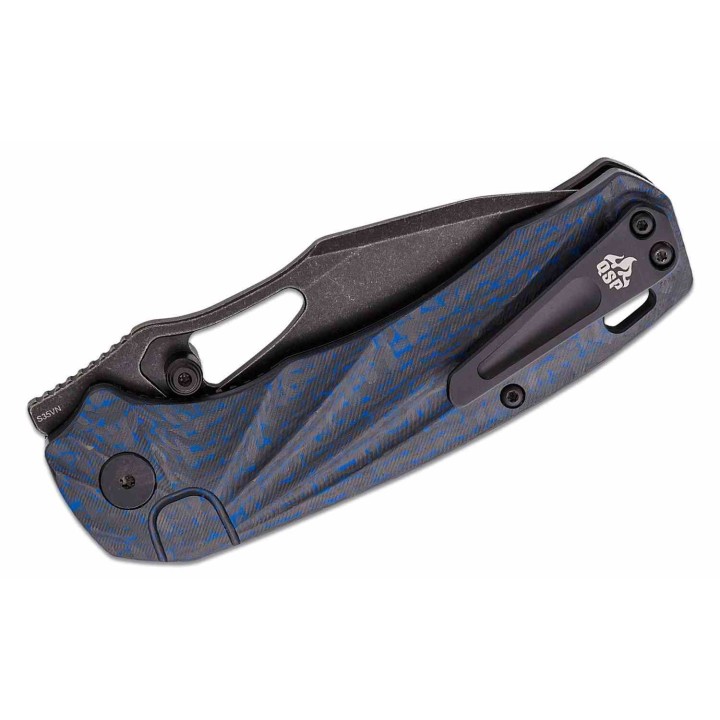 Couteau QSP Hornbill Blue Lame Acier S35VN Black Manche Fibre de Carbone IKBS Linerlock Clip QS146B2 - Livraison Gratuite