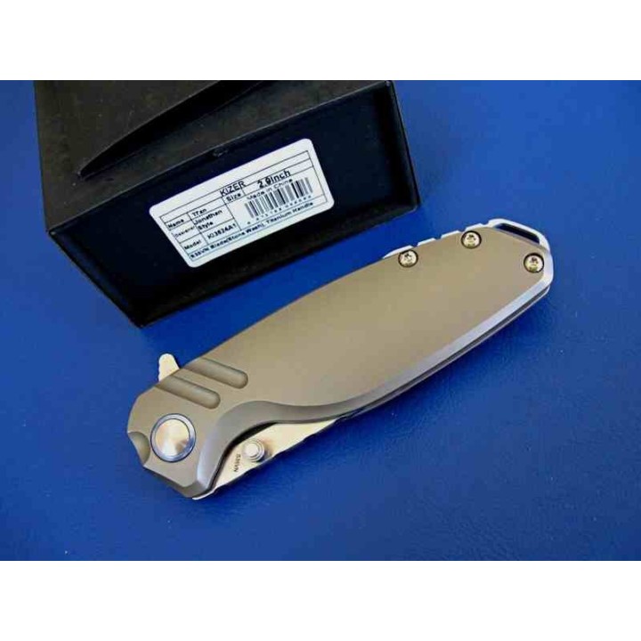 Couteau Kizer Ti'an Titanium Lame Acier S35VN Drop Point Manche Titane IKBS Frame Lock Clip KI3624A1 - Livraison Gratuite