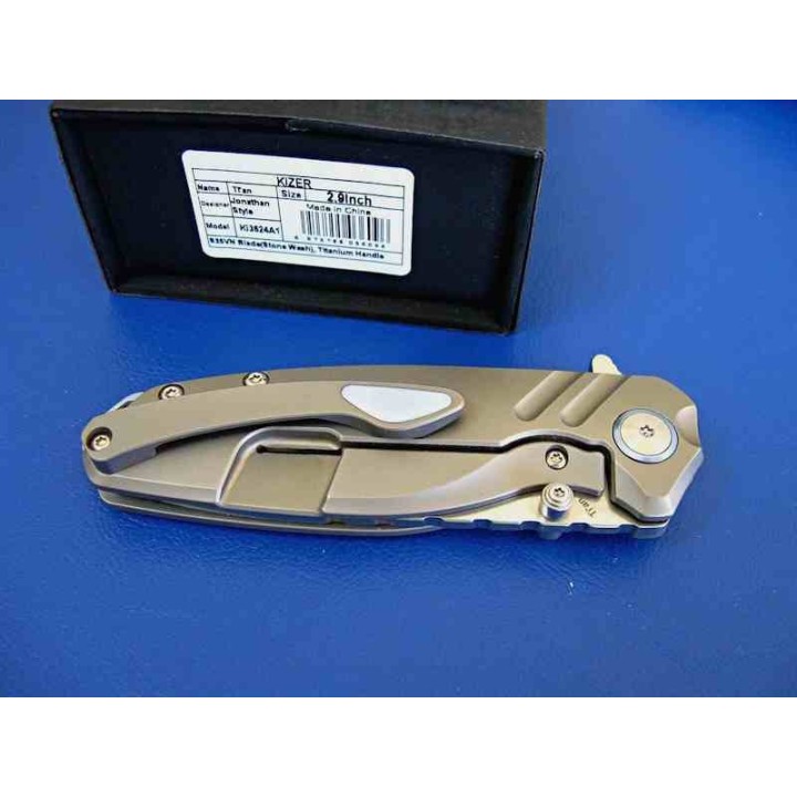 Couteau Kizer Ti'an Titanium Lame Acier S35VN Drop Point Manche Titane IKBS Frame Lock Clip KI3624A1 - Livraison Gratuite