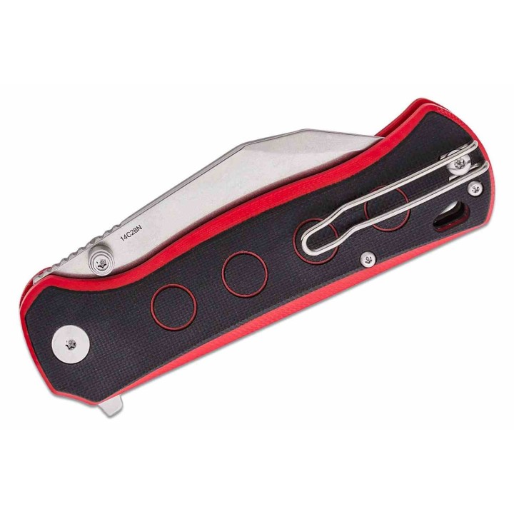 Couteau QSP Swordfish Black/Red Lame Wharncliffe Acier 14C28N Manche G10 IKBS Button Lock Clip QS149A1 - Livraison Gratuite