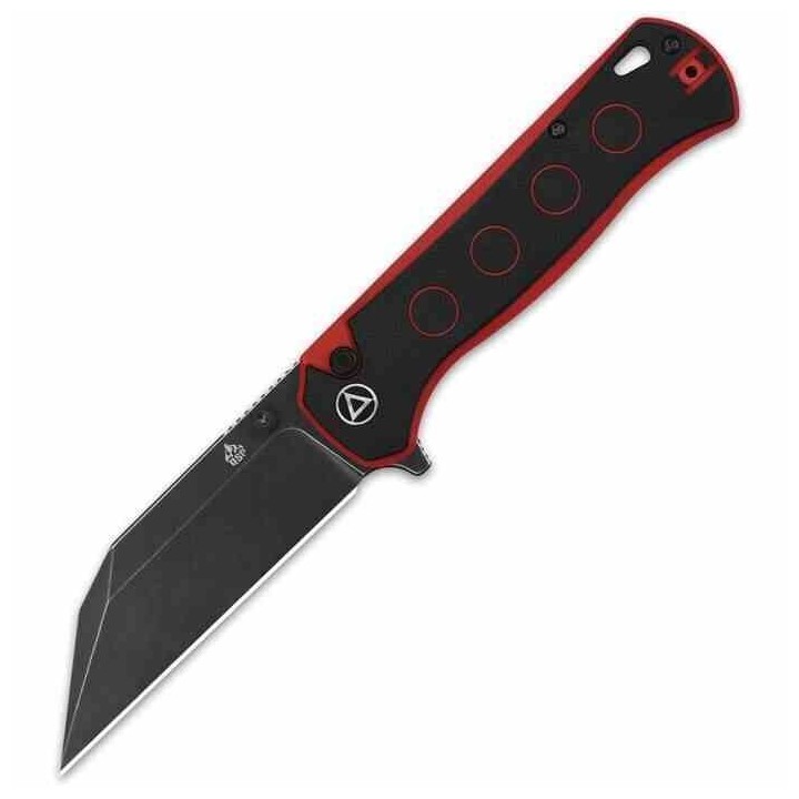 Couteau QSP Swordfish Black/Red Lame Wharncliffe Black Acier 14C28N Manche G10 IKBS Button Lock QS149A2 - Livraison Gratuite