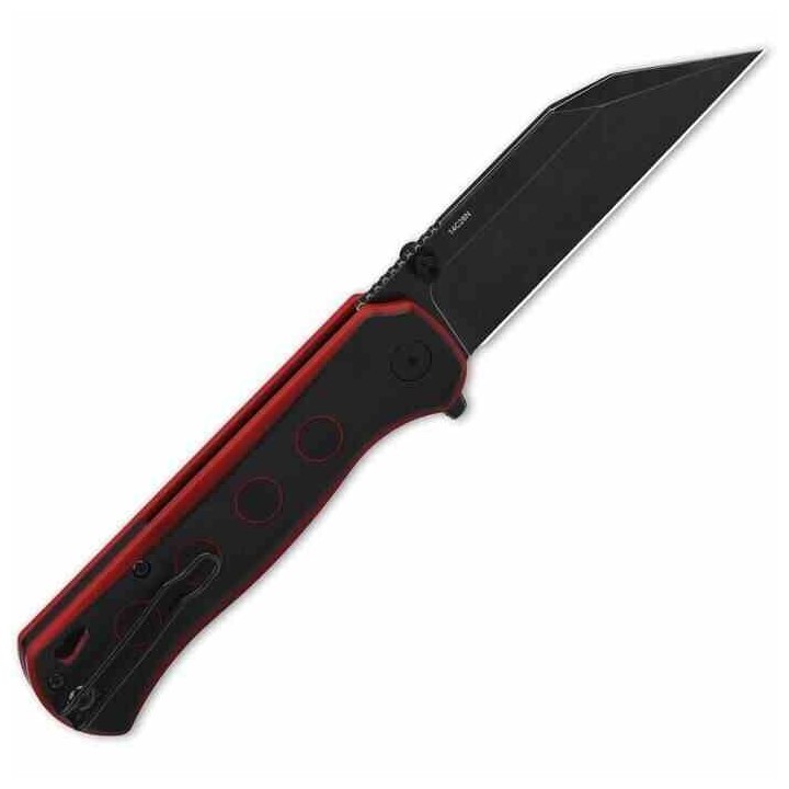 Couteau QSP Swordfish Black/Red Lame Wharncliffe Black Acier 14C28N Manche G10 IKBS Button Lock QS149A2 - Livraison Gratuite