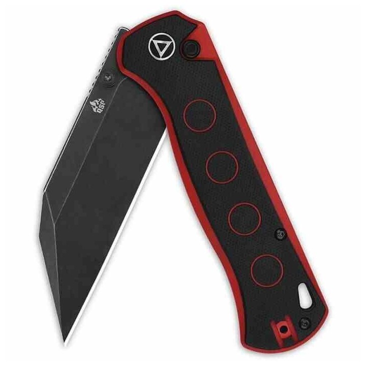 Couteau QSP Swordfish Black/Red Lame Wharncliffe Black Acier 14C28N Manche G10 IKBS Button Lock QS149A2 - Livraison Gratuite