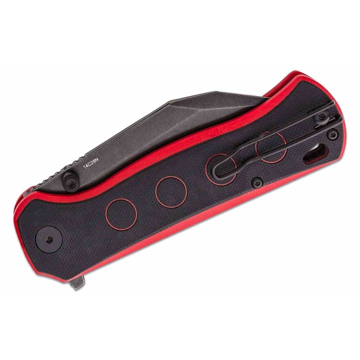 Couteau QSP Swordfish Black/Red Lame Wharncliffe Black Acier 14C28N Manche G10 IKBS Button Lock QS149A2 - Livraison Gratuite
