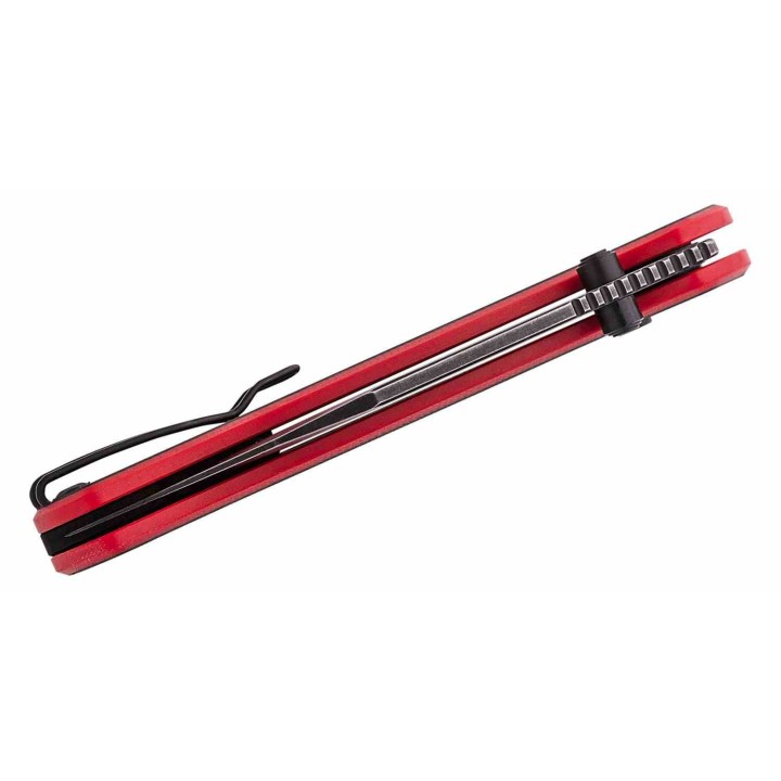 Couteau QSP Swordfish Black/Red Lame Wharncliffe Black Acier 14C28N Manche G10 IKBS Button Lock QS149A2 - Livraison Gratuite