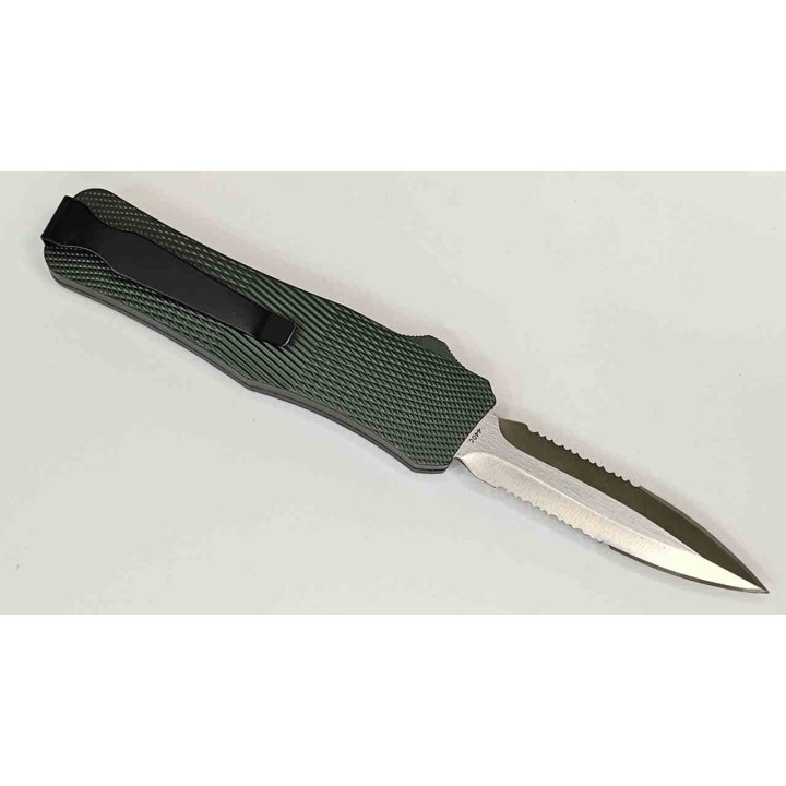 Couteau OTF Automatique Mantis Lame Stiletto Serr Acier 440C Manche Green Alum Clip USA MANOTF816 - Livraison Gratuite