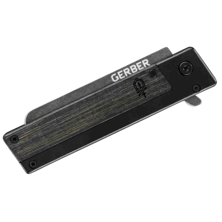 Couteau Gerber Quadrant Black Lame Acier 7Cr17MoV Manche Acier/Bamboo Framelock Clip G1066486 - Livraison Gratuite