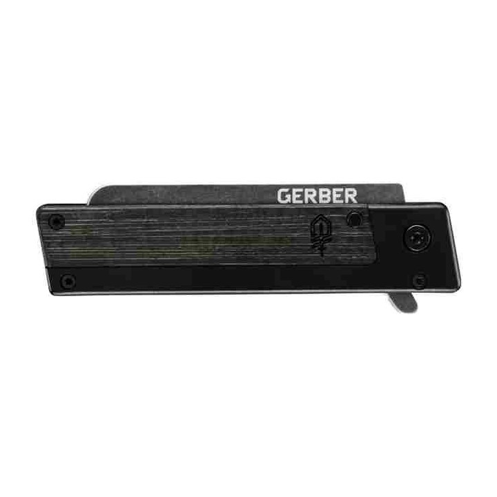 Couteau Gerber Quadrant Black Lame Acier 7Cr17MoV Manche Acier/Bamboo Framelock Clip G1066486 - Livraison Gratuite
