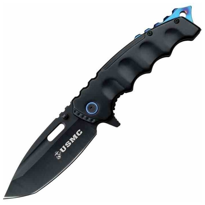 Lot de 2 Couteau USMC A/O Blue Lame Tanto Acier 3Cr13 Manche Métal Framelock Clip USMA1066BBK - Livraison Gratuite