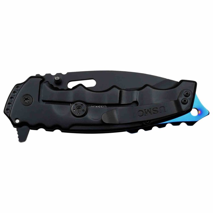 Lot de 2 Couteau USMC A/O Blue Lame Tanto Acier 3Cr13 Manche Métal Framelock Clip USMA1066BBK - Livraison Gratuite