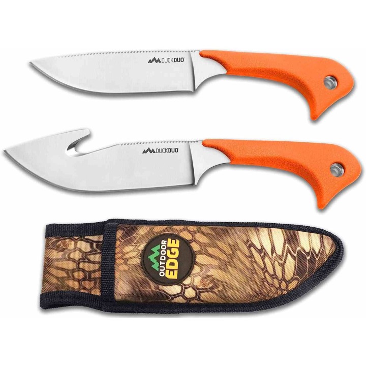 Set de 2 Couteaux Outdoor Edge Duck Duo Lame Acier 8Cr14MoV Manche TPR Etui Camo OEDD20C - Livraison Gratuite