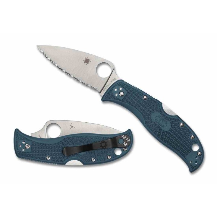 Couteau Spyderco LeafJumper Blue K390 Serrated Manche FRN Lockback Clip Japan SC262SBLK390 - Livraison Gratuite