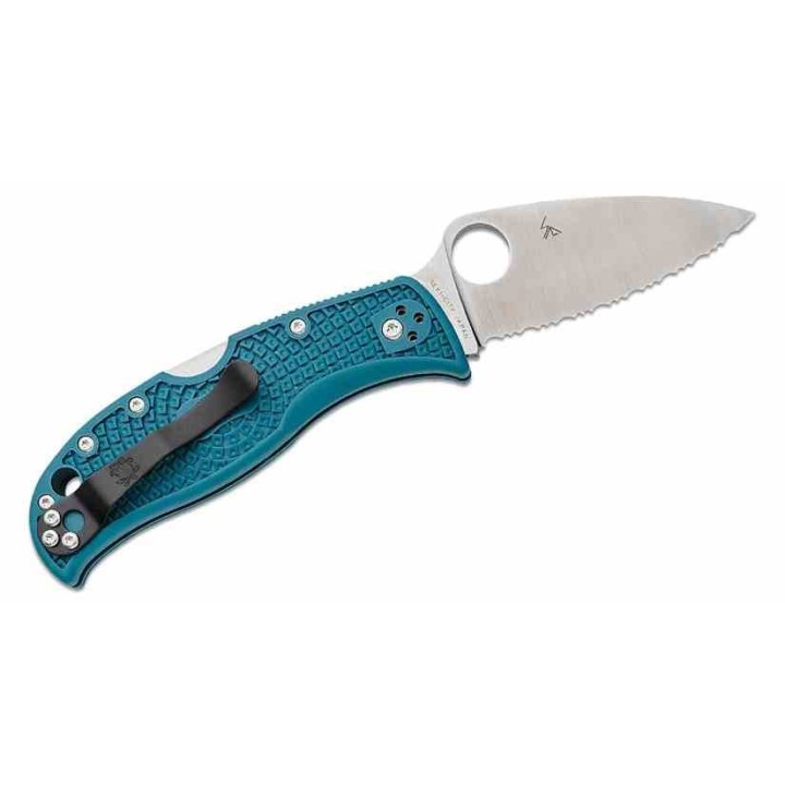 Couteau Spyderco LeafJumper Blue K390 Serrated Manche FRN Lockback Clip Japan SC262SBLK390 - Livraison Gratuite
