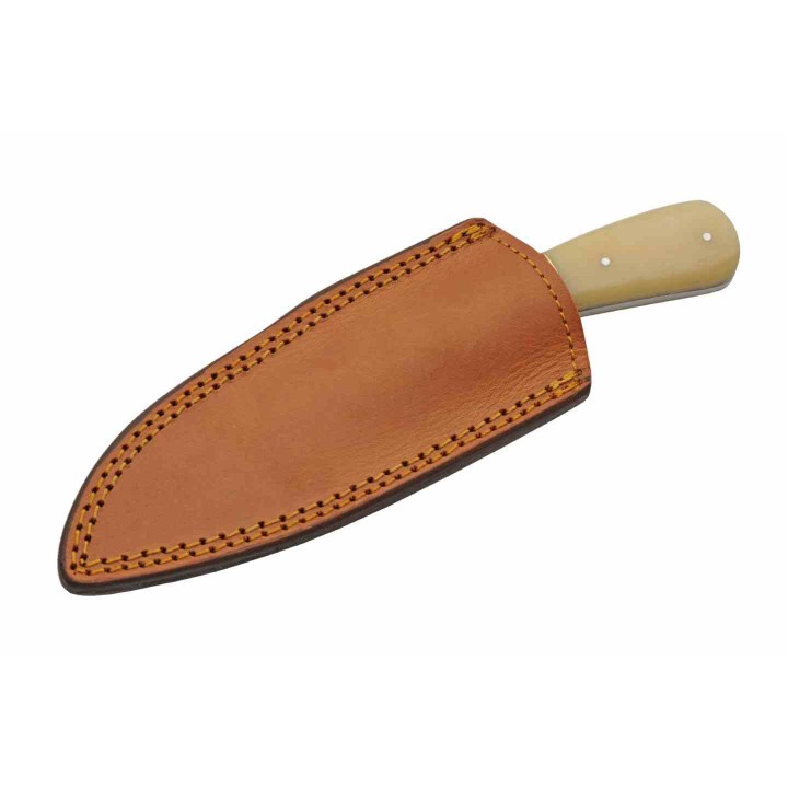 Couteau Damas Skinner Camel Bone Lame 256 Couches Manche Os/Acrylic Etui Cuir DM1370GN - Livraison Gratuite
