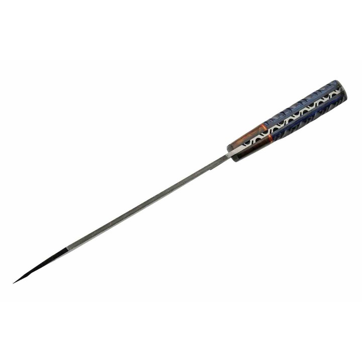 Couteau Damas Viking Seax Lame 256 Couches Manche Bois Blue Etui Cuir DM1368BL - Livraison Gratuite
