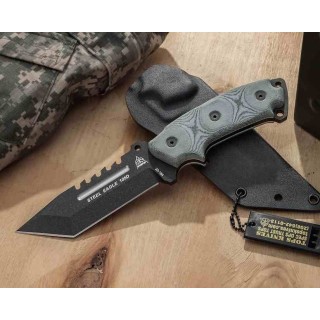 Couteau Tops Steel Eagle Tanto Saw Lame Acier Carbone 1095 Manche Micarta Etui Kydex Made USA TPSE105D - Livraison Gratuite