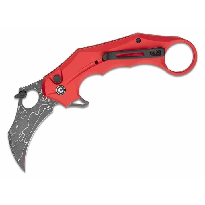 Couteau CIVIVI Knives Incisor II Red Karambit Lame Acier Damas Manche Aluminum IKBS Clip C16016BDS1 - Livraison Gratuite