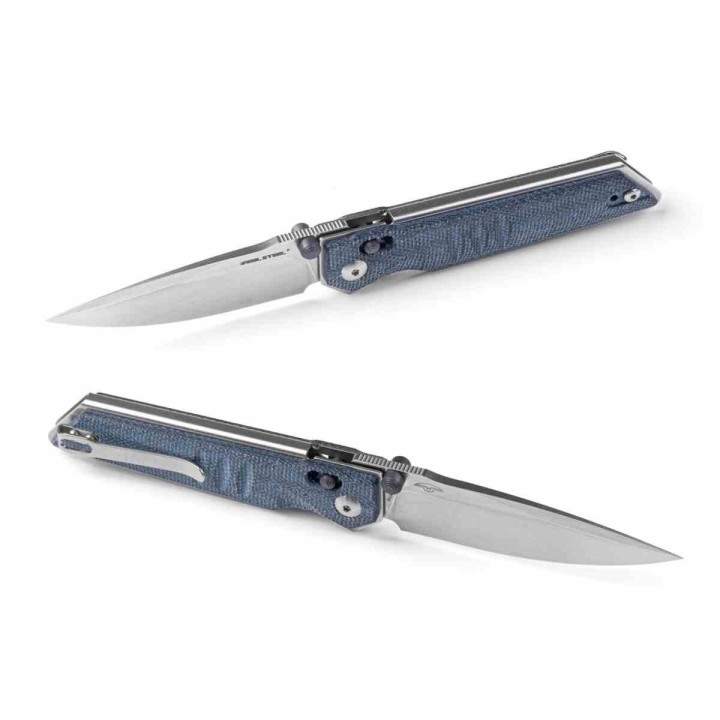 Couteau Real Steel Sacra Denim Lame Acier K110 Stonewash Manche Micarta Slider Clip  RS7711D - Livraison Gratuite