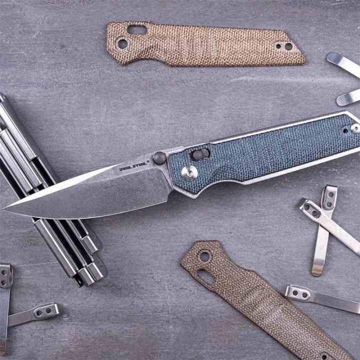 Couteau Real Steel Sacra Denim Lame Acier K110 Stonewash Manche Micarta Slider Clip  RS7711D - Livraison Gratuite