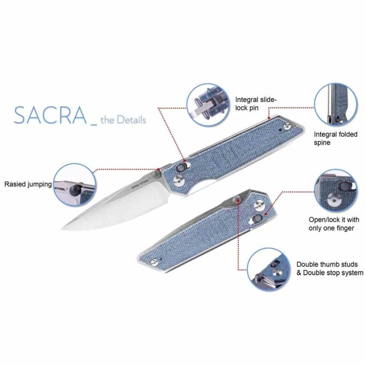 Couteau Real Steel Sacra Denim Lame Acier K110 Stonewash Manche Micarta Slider Clip  RS7711D - Livraison Gratuite