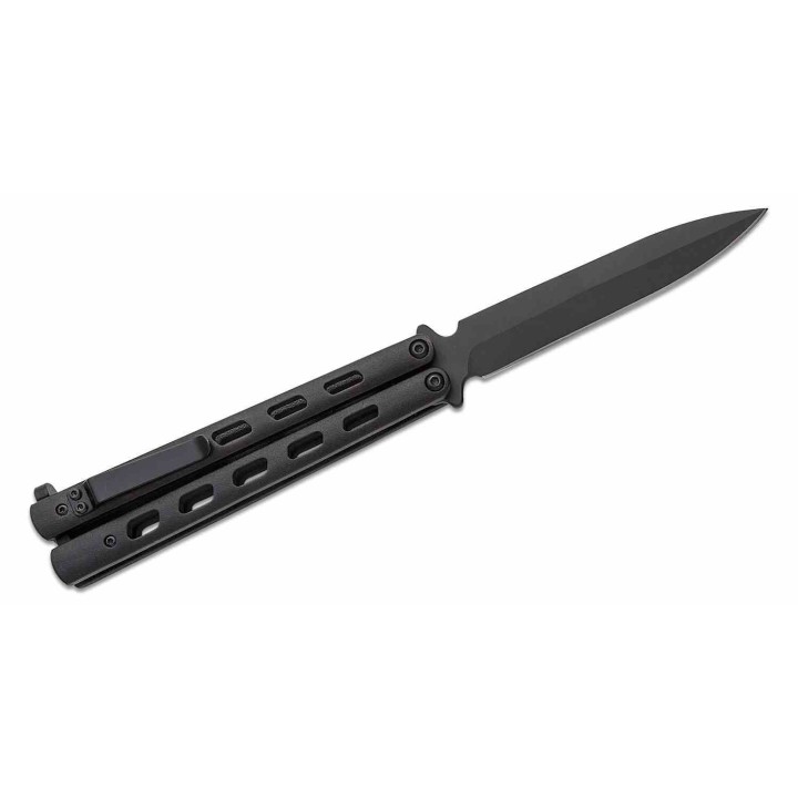 Couteau BLACKHAWK! Dark Angel Butterfly Lame Acier D2 Black Spear Point Manche Acier USA BH15B100 - Livraison Gratuite