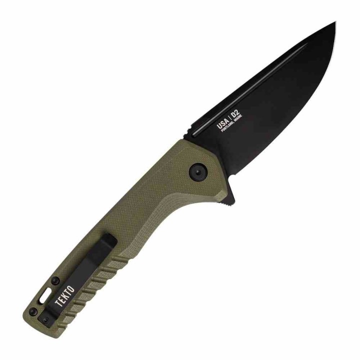 Couteau Tekto F3 Charlie Od Green Manche G10 Lame Acier D2 Black Clip Button Lock USA TKTF3GODBK1 - Livraison Gratuite