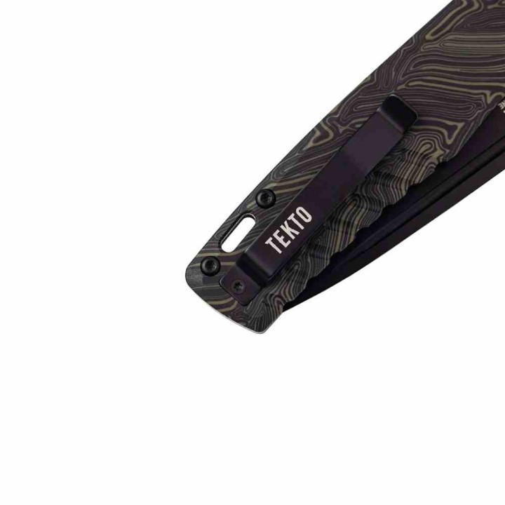 Couteau Tekto F3 Charlie Damascus Manche G10 Lame Acier D2 Black Clip Button Lock USA TKTF3GMXBK1 - Livraison Gratuite
