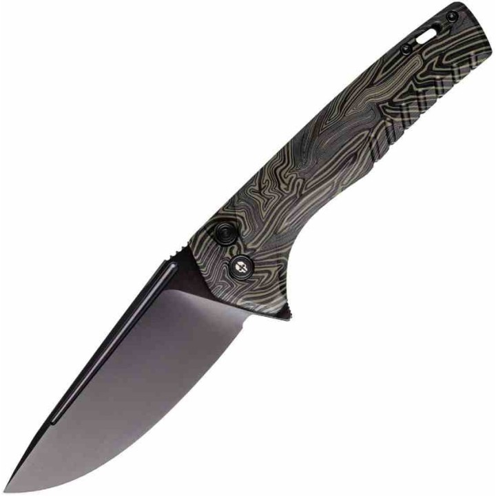 Couteau Tekto F3 Charlie Damascus Manche G10 Lame Acier D2 Black Clip Button Lock USA TKTF3GMXBK1 - Livraison Gratuite