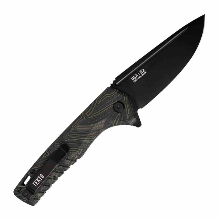 Couteau Tekto F3 Charlie Damascus Manche G10 Lame Acier D2 Black Clip Button Lock USA TKTF3GMXBK1 - Livraison Gratuite