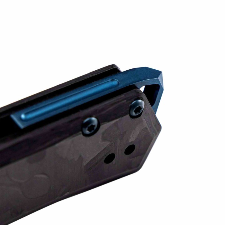 Couteau Tekto Knives F1 Alpha CF/Blue Lame Acier D2 Black Manche Fibre Carbone Clip USA TKTF1CBKBK1 - Livraison Gratuite