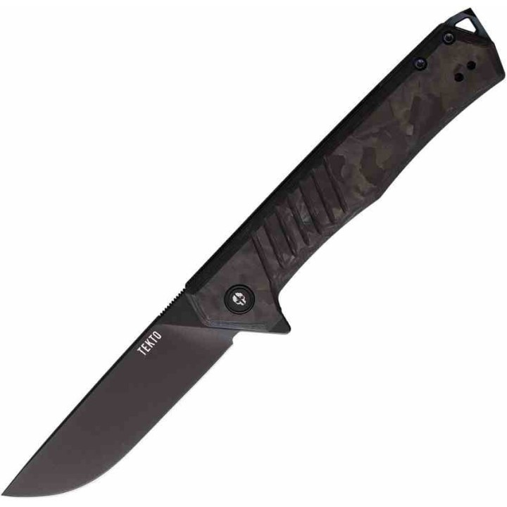 Couteau Tekto Knives F1 Alpha CF/Blue Lame Acier D2 Black Manche Fibre Carbone Clip USA TKTF1CBKBK1 - Livraison Gratuite