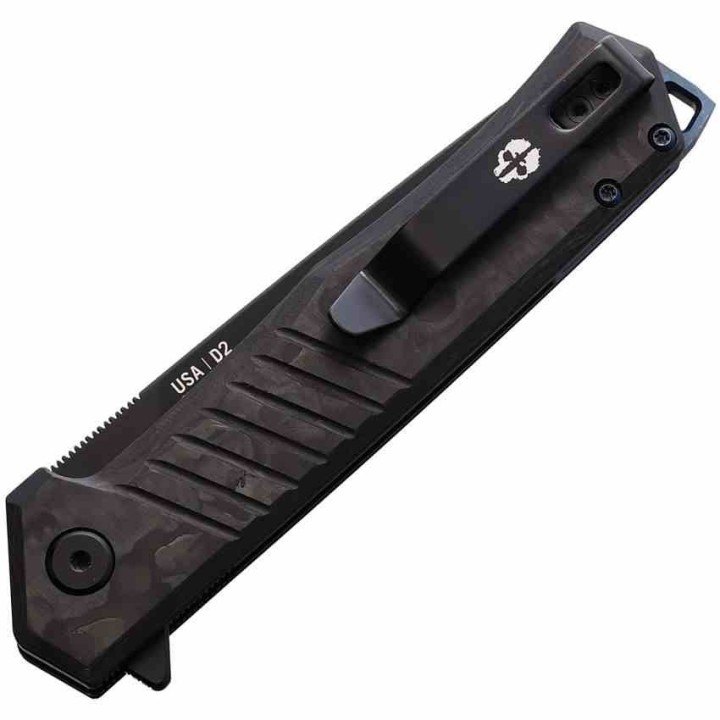 Couteau Tekto Knives F1 Alpha CF/Blue Lame Acier D2 Black Manche Fibre Carbone Clip USA TKTF1CBKBK1 - Livraison Gratuite