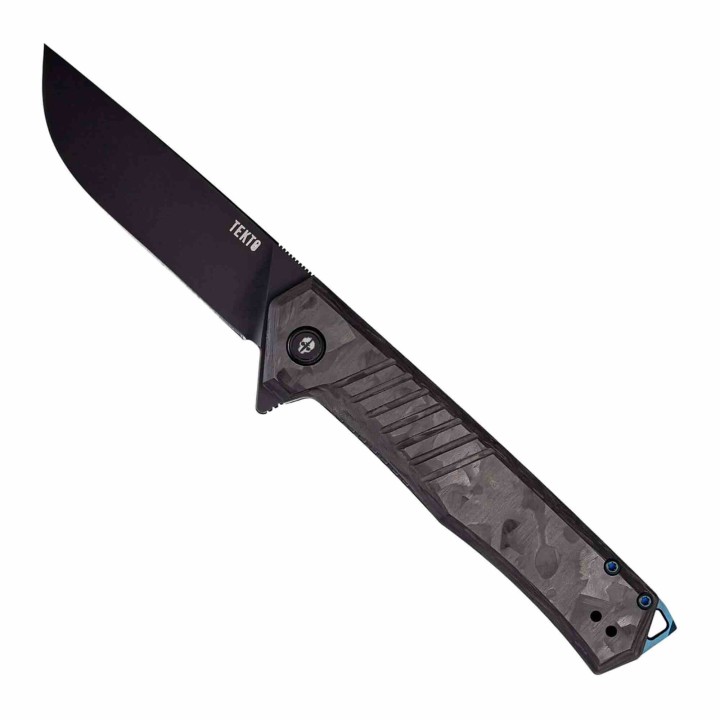 Couteau Tekto Knives F1 Alpha CF/Blue Lame Acier D2 Black Manche Fibre Carbone Clip USA TKTF1CBKBK1 - Livraison Gratuite