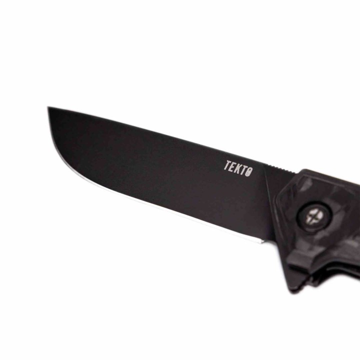 Couteau Tekto Knives F1 Alpha CF/Blue Lame Acier D2 Black Manche Fibre Carbone Clip USA TKTF1CBKBK1 - Livraison Gratuite