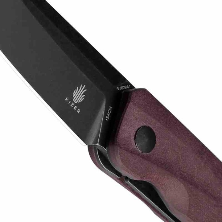 Couteau Kizer Agressor Burgundy Lame Acier CPM-3V Manche Richlite Linerlock Clip KIV3629A1 - Livraison Gratuite