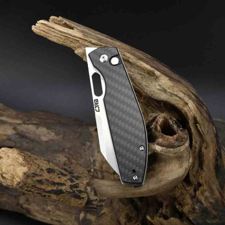 Couteau CJRB Ekko CF Lame Sheepsfoot Acier AR-RPM9 Manche Carbon Fiber IKBS Button Lock Clip J1929BCF - Livraison Gratuite