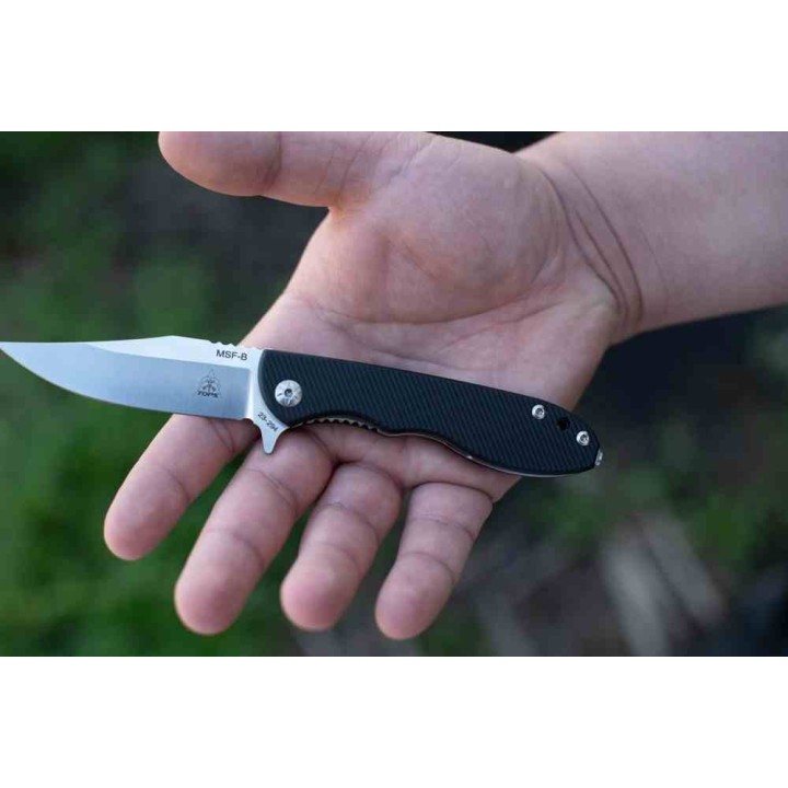 Couteau Tops MSF Black Lame Acier Elmax Manche G10 Linerlock Clip Made USA TPMSFB01 - Livraison Gratuite