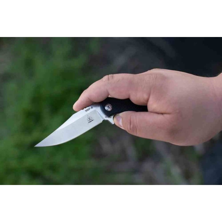 Couteau Tops MSF Black Lame Acier Elmax Manche G10 Linerlock Clip Made USA TPMSFB01 - Livraison Gratuite