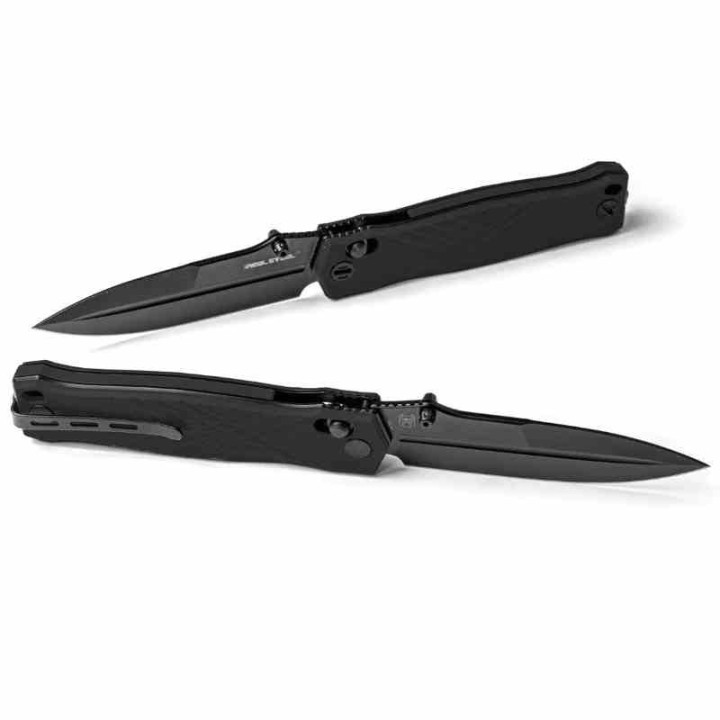 Couteau Real Steel Muninn Black Lame Acier VG-10 Spear Point Manche G10 Slide Lock Clip RS7752B - Livraison Gratuite