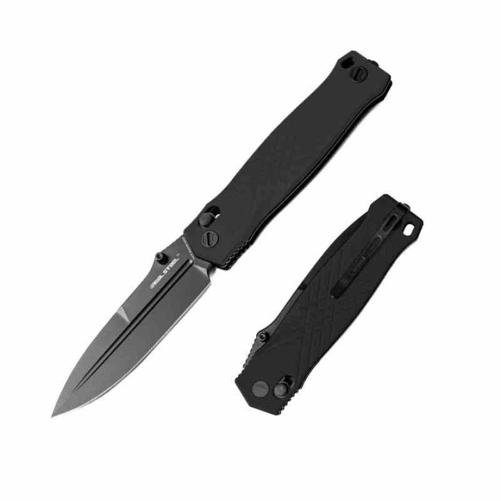 Couteau Real Steel Muninn Black Lame Acier VG-10 Spear Point Manche G10 Slide Lock Clip RS7752B - Livraison Gratuite
