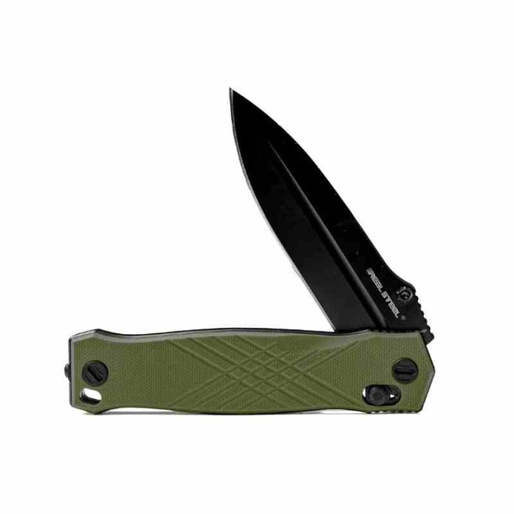 Couteau Real Steel Muninn Od Green Lame Acier VG-10 Spear Point Manche G10 Slide Lock Clip RS7752GB - Livraison Gratuite