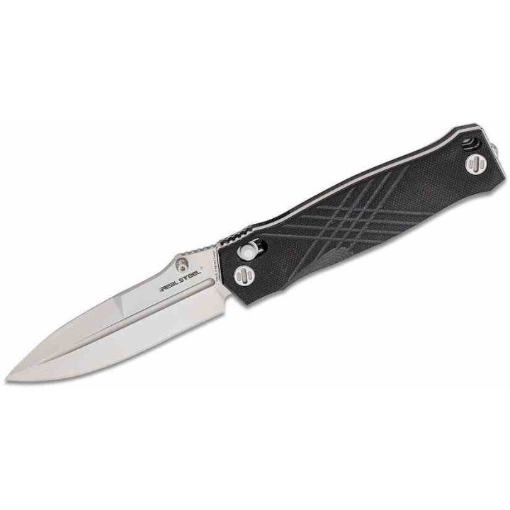 Couteau Real Steel Muninn Black Lame Acier VG-10 Spear Point Manche G10 Slide Lock Clip RS7751BS - Livraison Gratuite