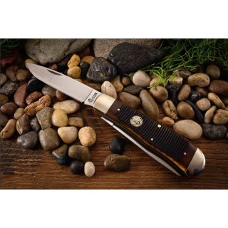 Couteau Queen Big Boy Trapper Burnt Manche Os 2 Lames Acier Carbone 1065 Slip Joint Made USA QN7565 - Livraison Gratuite