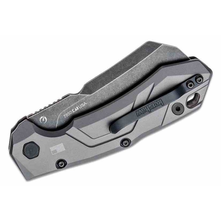 Couteau Automatique Kershaw Launch 14 Lame Acier CPM-154 Cleaver Manche Gray Alu/FCarbone Clip USA KS7850 - Livraison Gratuite