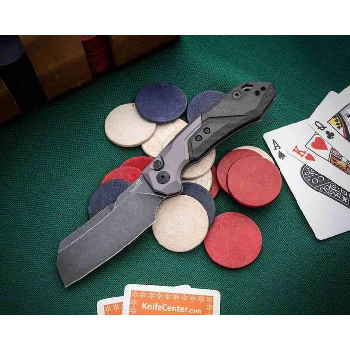 Couteau Automatique Kershaw Launch 14 Lame Acier CPM-154 Cleaver Manche Gray Alu/FCarbone Clip USA KS7850 - Livraison Gratuite