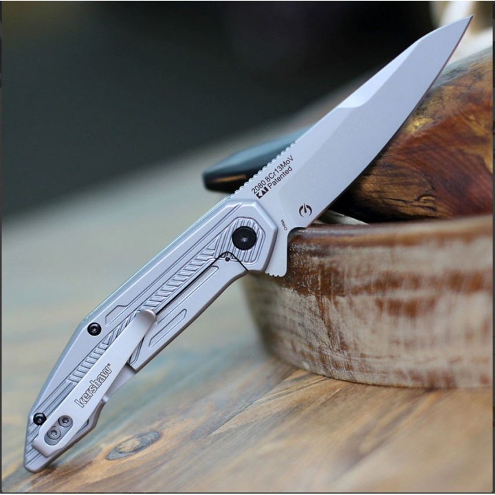 Couteau Kershaw Terran A/O Lame Acier 8Cr13MoV Manche Acier Framelock Clip KS2080 - Livraison Gratuite