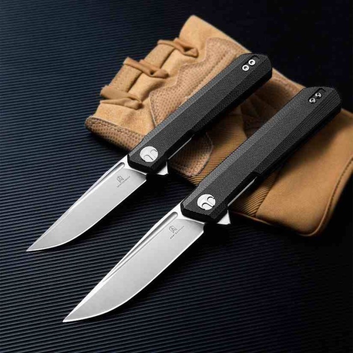Couteau Bestechman Mini Dundee Black Lame Acier D2 SW Manche G10 Linerlock Clip BTKMK03A - Livraison Gratuite