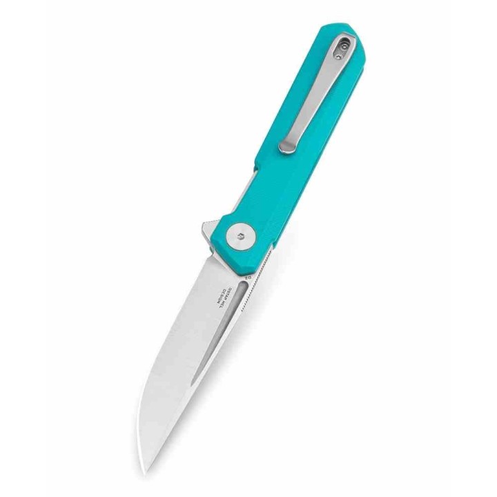 Couteau Bestechman Mini Dundee Tiffany Blue Lame Acier D2 SW Manche G10 IKBS Linerlock Clip BTKMK03C - Livraison Gratuite